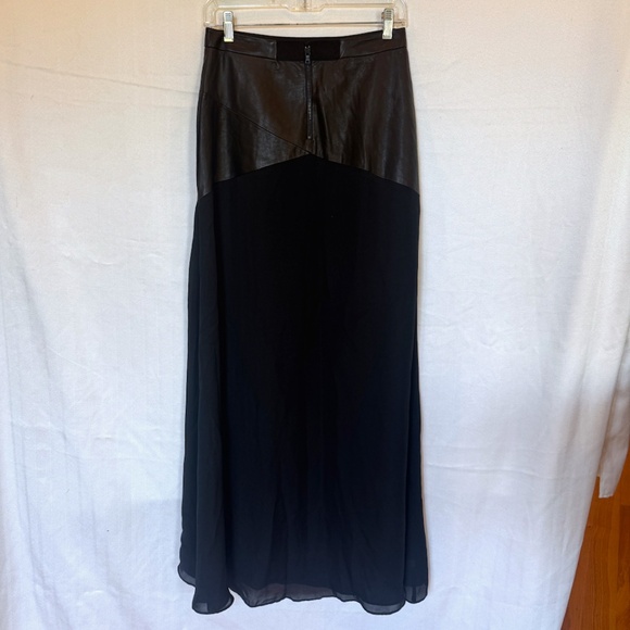 Alice + Olivia Black Lamb Leather trim Maxi Skirt - Picture 7 of 8